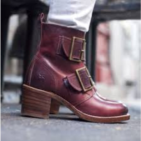 Frye Sabrina Double Buckle Vintage Academia Black Leather Block Heel Ankle Boot - Picture 7 of 16